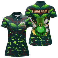 Maxcorners Personalized Green Camo Bowling Polo, 1/4 Zip Shirts For Men Custom St Patrick Day Bowling Team Jersey