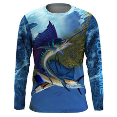 Maxcorners Customized Name Sailfish Fishing Blue Deep Sea Fishing 3D Shirts