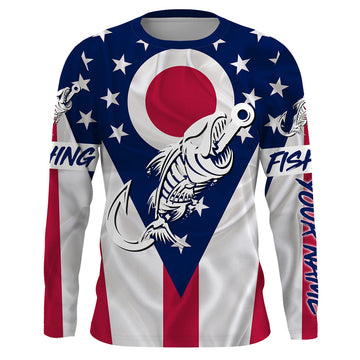 Maxcorners OH Fishing Custom Ohio Flag Fish hook skull custom fishing Long sleeve, Long Sleeve Hooded
 LM0201