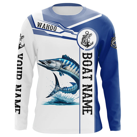 Maxcorners Wahoo Fishing Customize Name and boat name tournament UV protection long sleeves fishing shirt for men LM0201