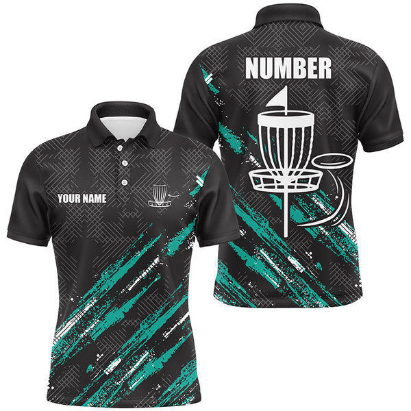 Maxcorners Black and Green camo Disc golf basket custom team disc golf polo shirt for Men, disc golf attire MT0510