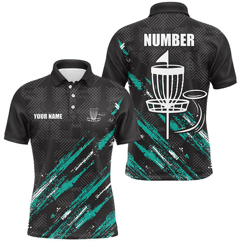 Maxcorners Black and Green camo Disc golf basket custom team disc golf polo shirt for Men, disc golf attire MT0510