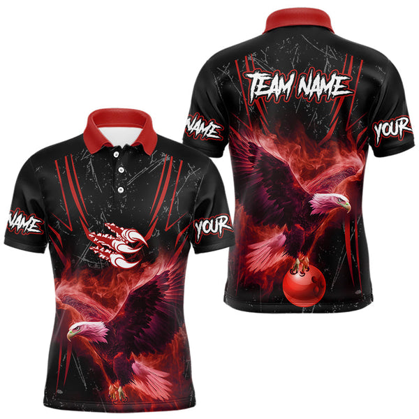 Maxcorners Black and Red Flame Eagle Bowling Shirt For Men Custom Team Name Bowling Jerseys For Bowlers MT1309