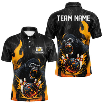 Maxcorners Black and Orange Flame Gorilla Bowling shirts For Men Custom Gorilla Team Bowling Jerseys