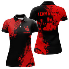 Maxcorners Black And Red Retro Mens Bowling Polo, Quarter Zip Shirts Custom Team Bowling Jerseys Mens And Women Outfit