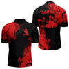 Maxcorners Black And Red Retro Mens Bowling Polo, Quarter Zip Shirts Custom Team Bowling Jerseys Mens And Women Outfit