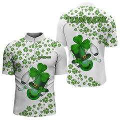 Maxcorners Green Shamrock Bowling Shirts For Men And Women Custom St Patrick Day White Team League Bowling Jerseys
