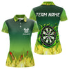 Maxcorners Personalized Yellow Green Flame Darts Polo, Quarter Zip Shirts For Men Custom Fire Team Darts Jerseys