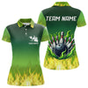 Maxcorners Personalized Yellow Green Flame Bowling Polo, Quarter Zip Shirts For Men Custom Team Bowling Jersey