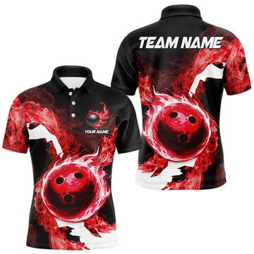 Maxcorners Red Flame Fire Bowling Shirts for Men Custom Bowling Team Jersey Bowling Polo & Quarter-Zip Shirts