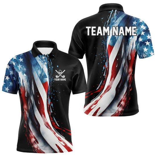 Maxcorners American flag Black Men golf polo shirts Custom team patriotic golf top for mens
