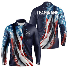 Maxcorners American flag Navy Blue Men golf polo shirts Custom team patriotic golf top for mens