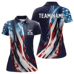 Maxcorners American flag Navy Blue Men golf polo shirts Custom team patriotic golf top for mens
