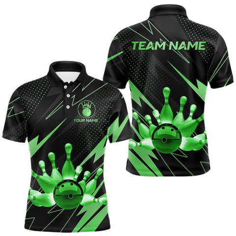 Maxcorners Custom Black and Green Bowling Polo, Quarter Zip Shirts for Men, Team Bowling League Jersey LM1610