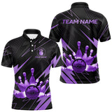 Maxcorners Custom Black and Purple Bowling Polo, Quarter Zip Shirts for Men, Team Bowling League Jersey LM1610