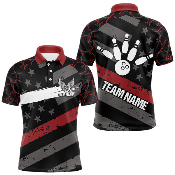 Maxcorners Black American flag Men bowling shirts Custom bowling camo Team Jerseys, gift for Bowlers | Red LM1610