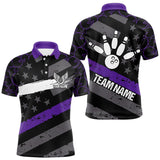 Maxcorners Black American flag Men bowling shirts Custom bowling camo Team Jerseys, gift for Bowlers | Purple LM1610