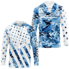 Maxcorners American Flag Blue Camo Fishing Personalized Patriotic Uv Protection Camouflage Fishing Jerseys