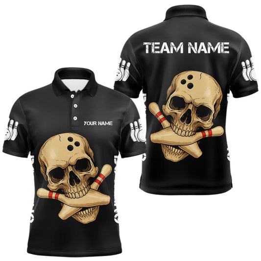 Maxcorners Personalized Skull Bowling Shirts For Men Custom Team's Name Skull Bowler Jerseys | Black LM0404
