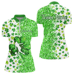 Maxcorners Green Glitter Shamrock Clover Bowling Shirts For Men Custom St Patrick Day Bowling Team Jerseys