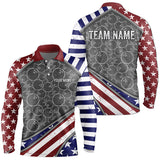 Maxcorners American Flag Gray Camo Bowling Polo, Quarter Zip Shirts For Men And Women Custom Patriotic Team Bowling Jersey