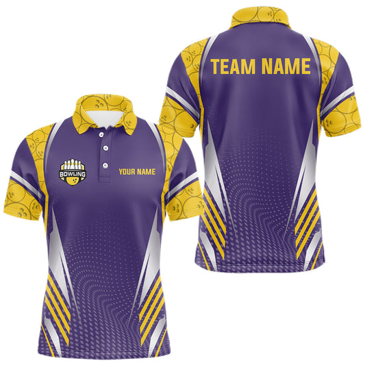 Maxcorners Purple And Yellow Custom Bowling Shirts For Men, Personalized Bowling Outfit Men Team Bowling Jersey LM1104