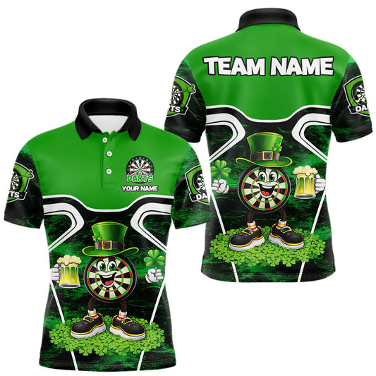 Maxcorners Funny Dart and Beer Green Shamrock Men Dart Shirts Custom St Patrick Team Mens Dart Jerseys LM2602