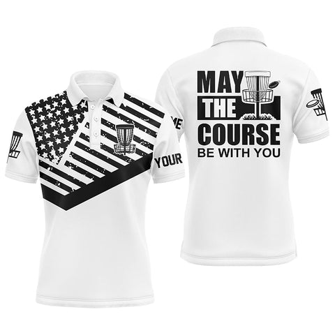 Maxcorners Black white American flag Men polo shirts custom May the course be with you disc golf shirts for men MT0510