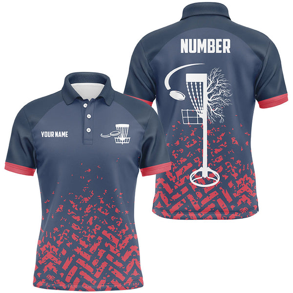 Maxcorners Blue and Red camo Mens disc golf polo shirts custom disc golf basket jerseys for team MT0510