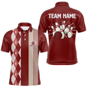 Maxcorners Retro Blue argyle pattern Bowling shirts For Men custom bowling team jerseys Bowler Outfits