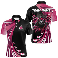 Maxcorners Black and Pink Bowling Ball and Pins wings Bowling Shirts for Men Custom Team Bowling Jerseys LM1708