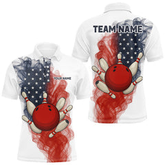 Maxcorners Custom Smoke American Flag White Bowling Shirts for Men Personalized Patriotic Team Bowling Jerseys TU1908