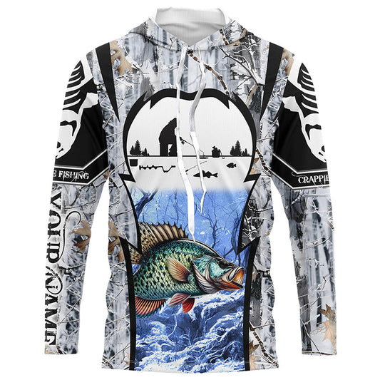 Maxcorners Winter crappie Ice fishing camo Customize name Performance Long Sleeve fishing shirts for men, women LM0201