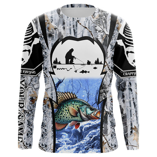 Maxcorners Winter crappie Ice fishing camo Customize name Performance Long Sleeve fishing shirts for men, women LM0201