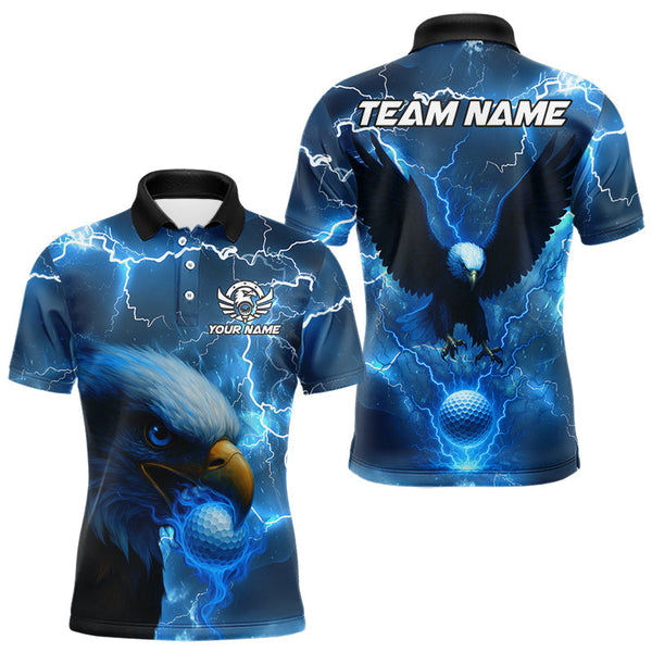 Maxcorners Blue Lightning Thunder Eagle Golf Polo Shirts For Men custom mens golf top, team golf shirts MT1810