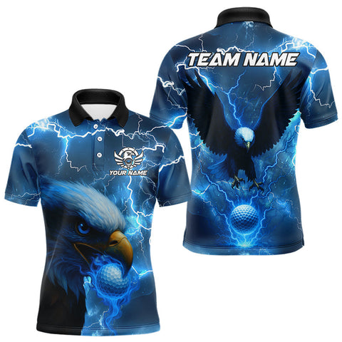 Maxcorners Blue Lightning Thunder Eagle Golf Polo Shirts For Men custom mens golf top, team golf shirts MT1810