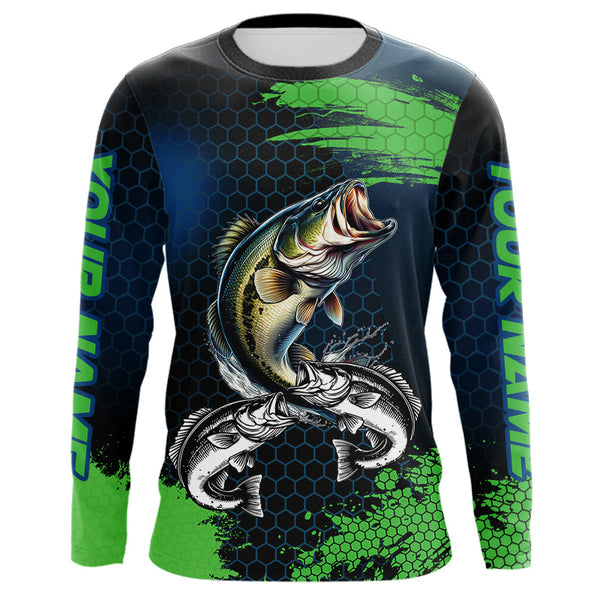 Maxcorners Blue and Green Camo Largemouth Bass fishing custom Bass fishing jerseys, personalized fishing gifts MT2108