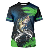 Maxcorners Blue and Green Camo Largemouth Bass fishing custom Bass fishing jerseys, personalized fishing gifts MT2108