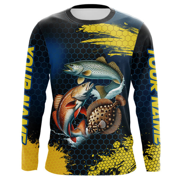 Maxcorners Blue and Yellow Camo Redfish, Speckled Trout, Flounder Texas slam fishing custom fishing jerseys MT2108