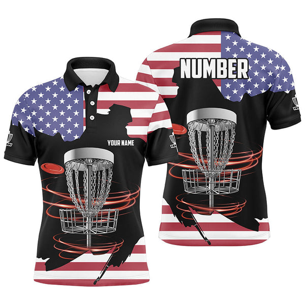 Maxcorners American flag Disc golf basket patriotic Men polo shirts custom name disc golf tops for mens MT0510