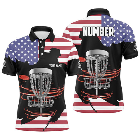 Maxcorners American flag Disc golf basket patriotic Men polo shirts custom name disc golf tops for mens MT0510