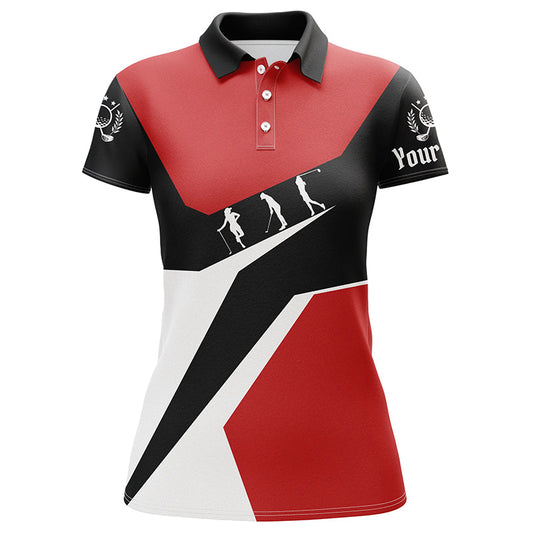 Maxcorners Red, White And Black Women Golf Polo Shirt Custom Golf Sport Team Polo Shirts