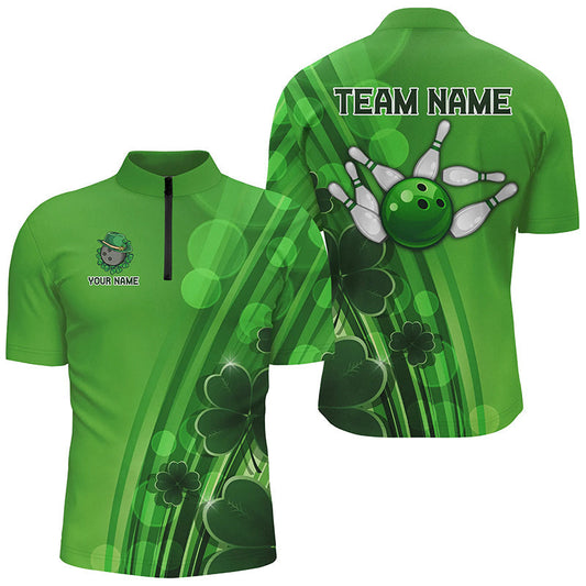Maxcorners Green Clover St Patrick Day Bowling Shirts Custom Team Bowling Jerseys, Gifts For Bowlers