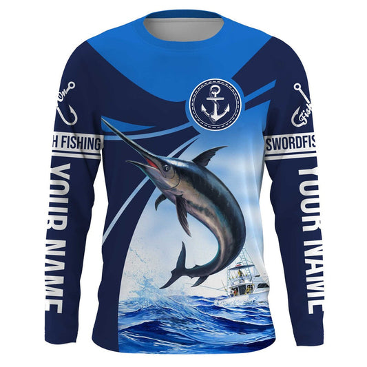 Maxcorners Swordfish fishing saltwater fish Custom name Swordfish Long sleeve fishing shirts, Long Sleeve Hooded 
 LM0201