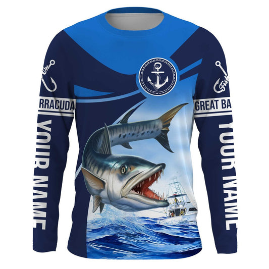 Maxcorners Great barracuda fishing saltwater fish Custom name barracuda Long sleeve fishing shirts, Long Sleeve Hooded LM0201