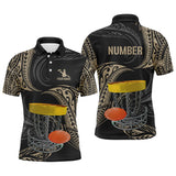 Maxcorners Mens disc golf polo shirts custom name, number black tribal disc golf shirt, disc golf outfit MT0510