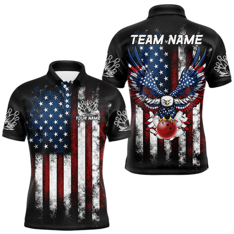 Maxcorners Vintage American Flag Eagle Black Bowling Shirts for Men Custom Patriotic Team Bowling Jerseys TU1908