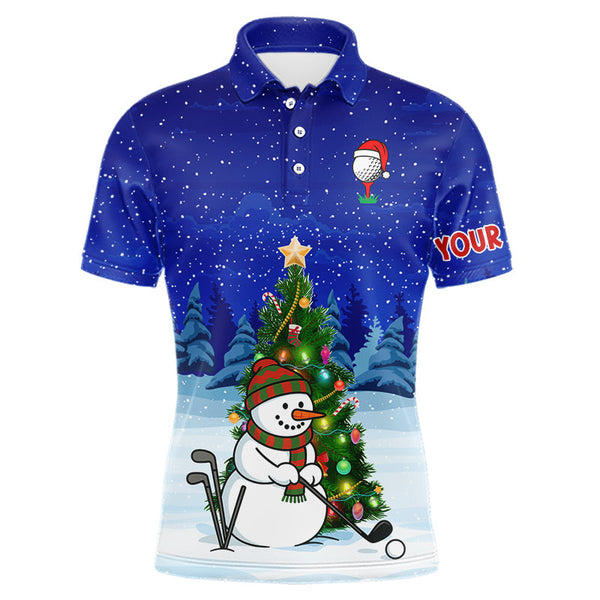 Maxcorners Funny Snowman Golf Blue Christmas Golf Polo Shirts For Men custom Christmas golf outfit, golfing gift MT1810