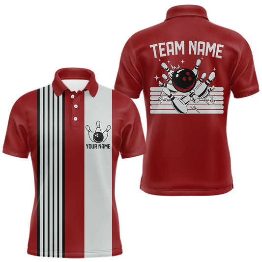 Maxcorners Retro Black and red stripe Bowling shirts For Men custom bowling team jerseys Bowler Outfits LM0404