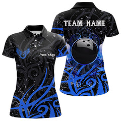 Maxcorners Black And Blue Camo Bowling Polo, Quarter Zip Shirts For Men Custom Team Bowling Jersey Bowlers Outf